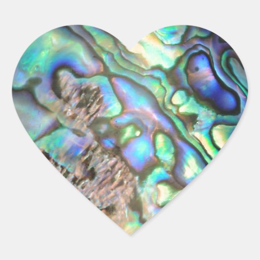 Blauwgroene paua-zeebrasedetails hart sticker (Voorkant)
