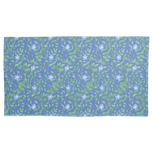 Blauwgroene periwinkle Floral Pattern op Royal Blu Kussensloop (Voorkant-Links)