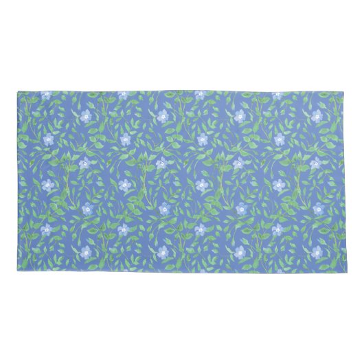 Blauwgroene periwinkle Floral Pattern op Royal Blu Kussensloop (Achterkant-Links)