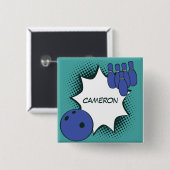 Blauwgroene Pop Art Bowling Naam Knop Vierkante Button 5,1 Cm (Voorkant /achterkant)