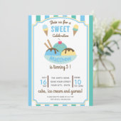Blauwgroene retro Ice Cream Kind Birthday Party Kaart (Staand voorkant)