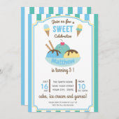 Blauwgroene retro Ice Cream Kind Birthday Party Kaart (Voorkant / Achterkant)