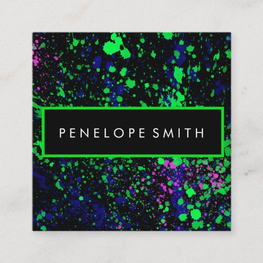 Blauwgroene roze zwarte schilder Splatter Makeup A Vierkante Visitekaartje (Voorkant)