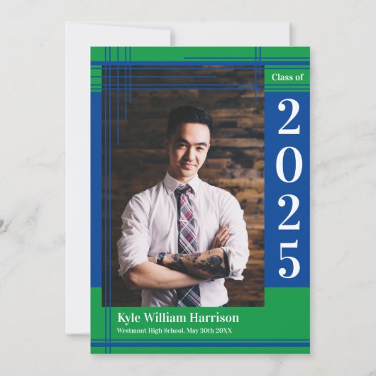 Blauwgroene school Kleur Afstuderen Foto geplakt Kaart (Voorkant)