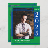 Blauwgroene school Kleur Afstuderen Foto geplakt Kaart (Voorkant / Achterkant)