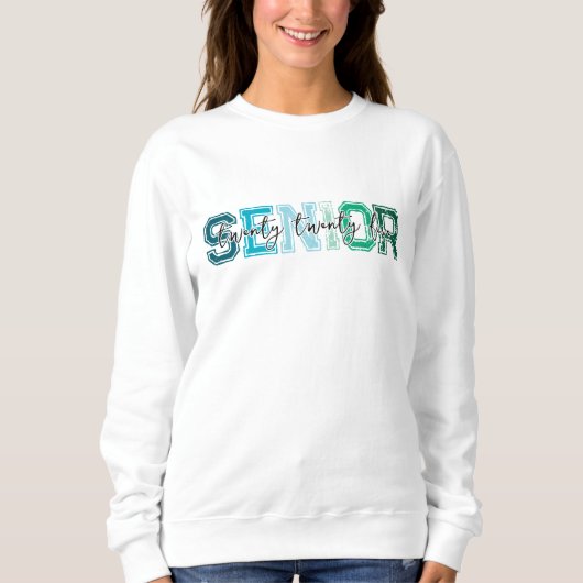 Blauwgroene Senior 2025 Typografie Trui (Voorkant)
