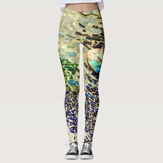 Blauwgroene Spaanse mozaïek Leggings (Voorkant)