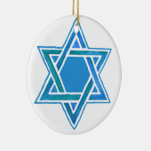 Blauwgroene ster van David Waterverf op White Keramisch Ornament (Rechts)