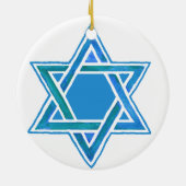 Blauwgroene ster van David Waterverf op White Keramisch Ornament (Achterkant)