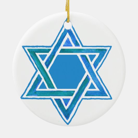 Blauwgroene ster van David Waterverf op White Keramisch Ornament (Achterkant)