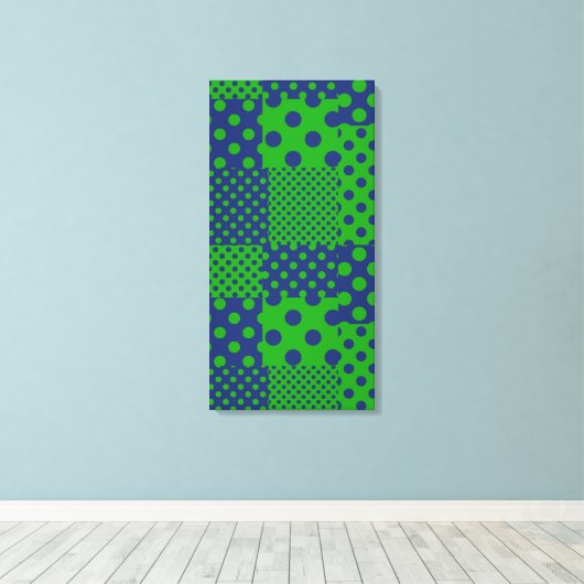 Blauwgroene Stippen Patchwork Canvas Afdruk (Insitu (Houten vloer))