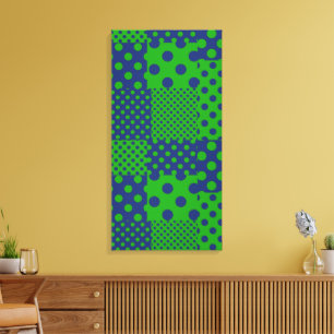 Blauwgroene Stippen Patchwork Canvas Afdruk