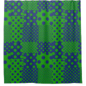 Blauwgroene Stippen Patchwork  Douchegordijn (Voorkant)
