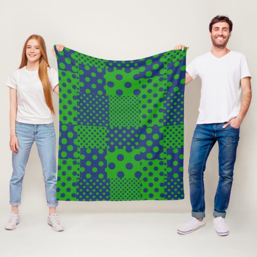 Blauwgroene Stippen Patchwork  Fleece Deken (In situ)