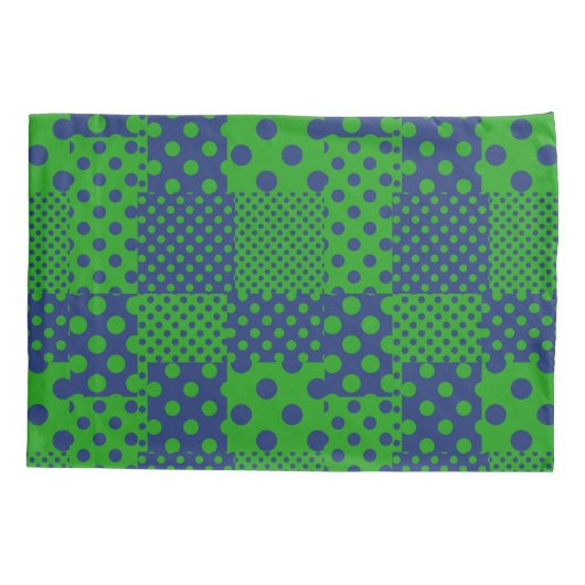 Blauwgroene Stippen Patchwork Kussensloop (Achterkant)