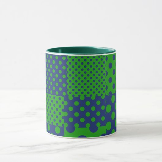 Blauwgroene Stippen Patchwork Mok (Midden)