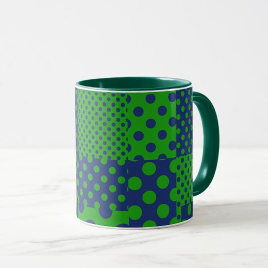 Blauwgroene Stippen Patchwork Mok (Voorkant rechts)