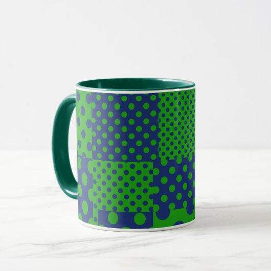 Blauwgroene Stippen Patchwork  Mok (Voorkant links)