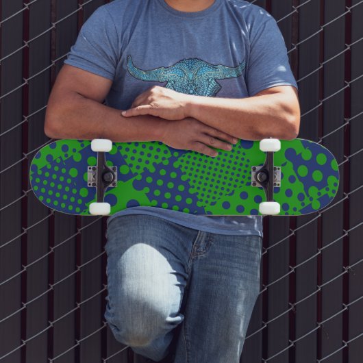 Blauwgroene Stippen Patchwork  Persoonlijk Skateboard (Buiten 3)