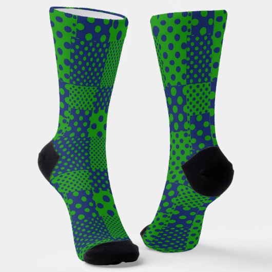 Blauwgroene Stippen Patchwork  Sokken (Gebogen)