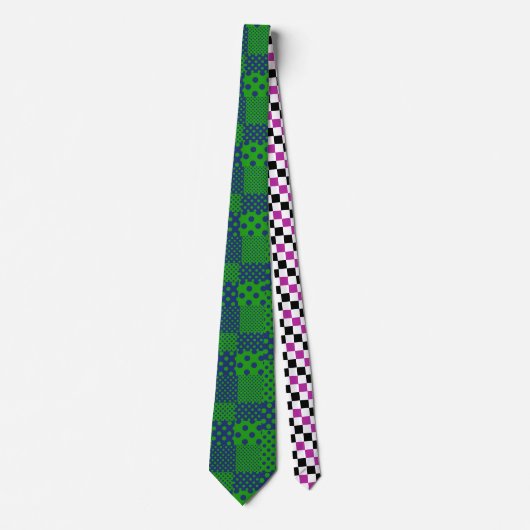 Blauwgroene Stippen Patchwork  Stropdas (Voorkant)