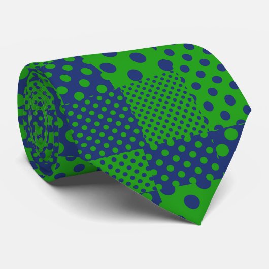 Blauwgroene Stippen Patchwork Stropdas (Opgerold)