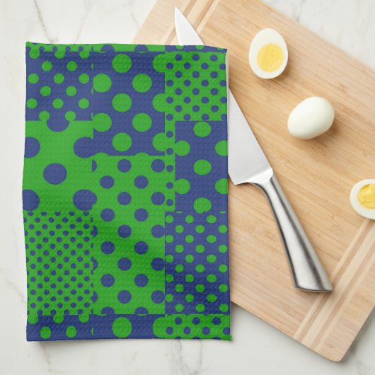 Blauwgroene Stippen Patchwork Theedoek (Quarter Fold)