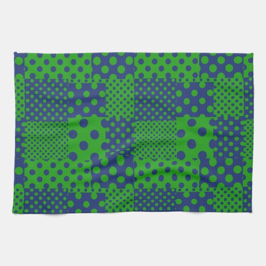 Blauwgroene Stippen Patchwork Theedoek (Horizontaal)