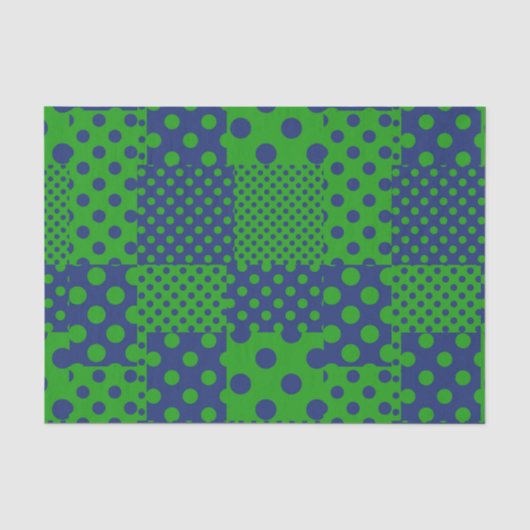 Blauwgroene Stippen Patchwork  Tissuepapier (Voorkant)
