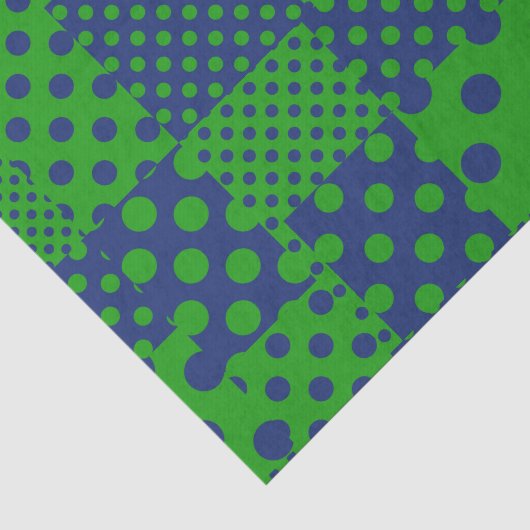 Blauwgroene Stippen Patchwork Tissuepapier (Detail)