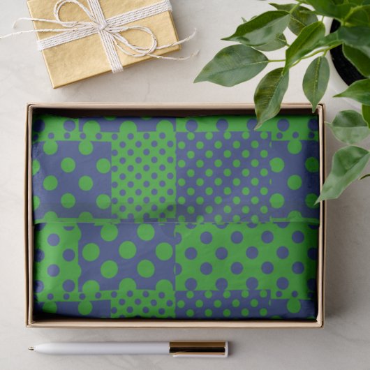Blauwgroene Stippen Patchwork Tissuepapier (Geschenk)