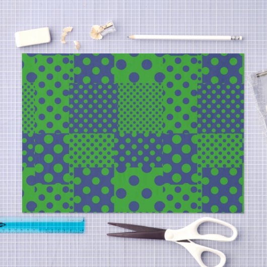 Blauwgroene Stippen Patchwork  Tissuepapier (Craft)