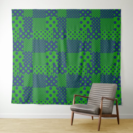 Blauwgroene Stippen Patchwork Wandkleed (In Situ (horizontaal))