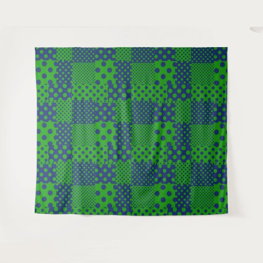 Blauwgroene Stippen Patchwork Wandkleed (Voorkant (horizontaal))