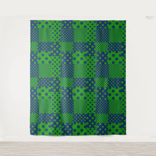 Blauwgroene Stippen Patchwork Wandkleed (Voorkant)