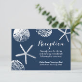 Blauwgroene Strand Bruiloftsreceptie met Schelpen Informatiekaartje (Staand voorkant)