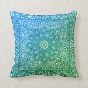 Blauwgroene Tie Dye Nep Denim Omlijst Kaleidoscoop Kussen