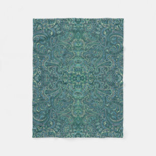 Blauwgroene tinten  Bloemen Paisley Fleece Deken