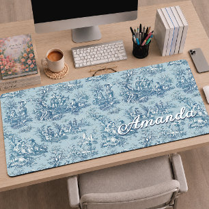 Blauwgroene toile de Jouy uit de Franse provincie Bureaumat