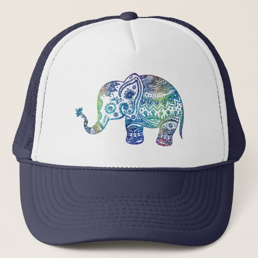 Blauwgroene tribale olifant trucker pet (Voorkant)