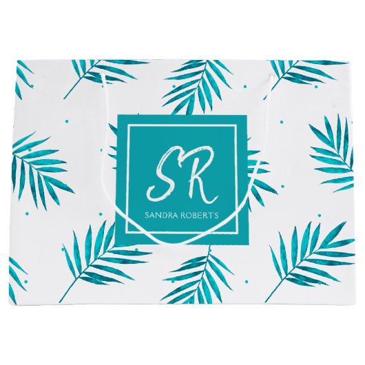 Blauwgroene tropische bladeren patroon groot cadeauzakje (Voorkant)