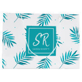 Blauwgroene tropische bladeren patroon groot cadeauzakje (Achterkant)