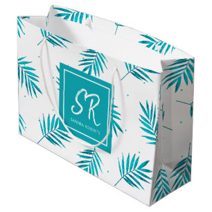 Blauwgroene tropische bladeren patroon groot cadeauzakje