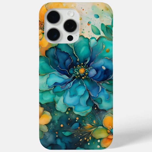 Blauwgroene turquoise goud oranje abstracte bloeme Case-Mate iPhone case (Achterkant)