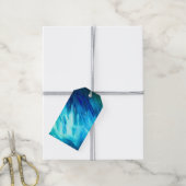 Blauwgroene Veer Abstract Cadeaulabel (Met Touw)