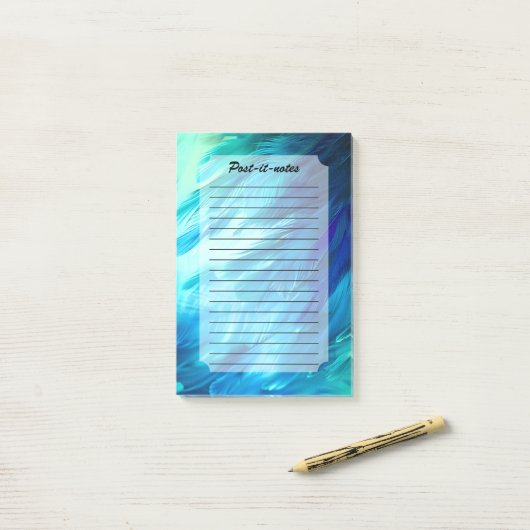 Blauwgroene Veer Abstract Post-it® Notes (Op bureau)