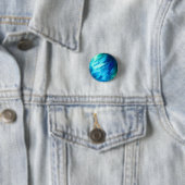 Blauwgroene Veer Abstract Ronde Button 3,2 Cm (In situ)