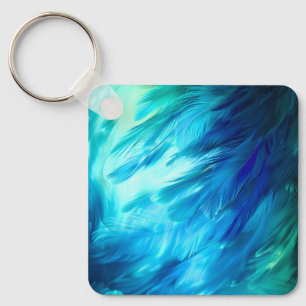 Blauwgroene Veer Abstract Sleutelhanger