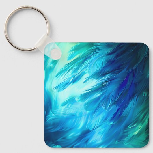 Blauwgroene Veer Abstract Sleutelhanger (Voorkant)
