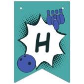 Blauwgroene Verjaardag Bowling Feestje  Vlaggetjes (Tweede vlag)